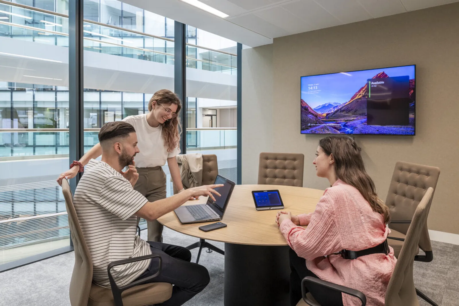 London office small meeting room with large screen