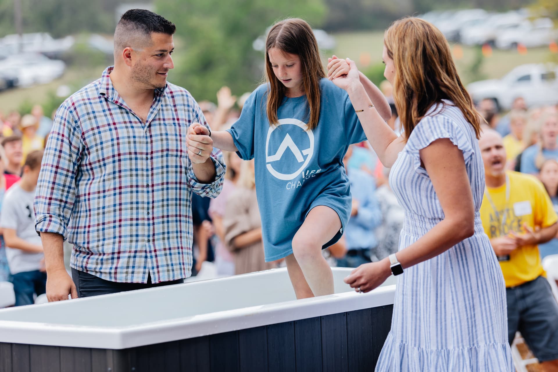 Austin Ridge Bible Church Dripping Springs Outdoor Baptism Parents Daughter