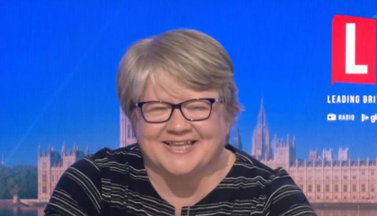 Thérèse Coffey laughing at Dr. Dre alarm interrupting LBC interview