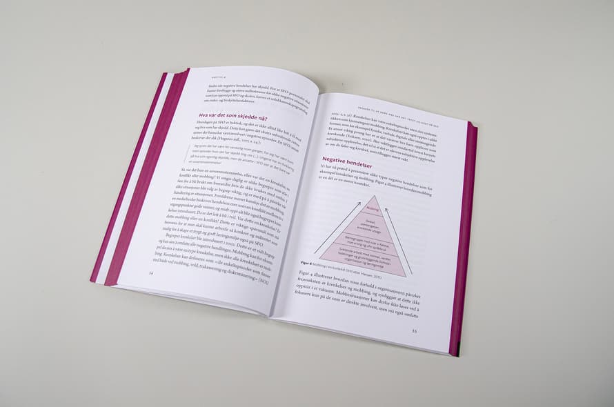 Bildet viser et oppslag av en bok tatt ovenfra. Det er tekst på begge sider. På høyre side er det en figur, som viser en trekant. Det er farget yttermarg.