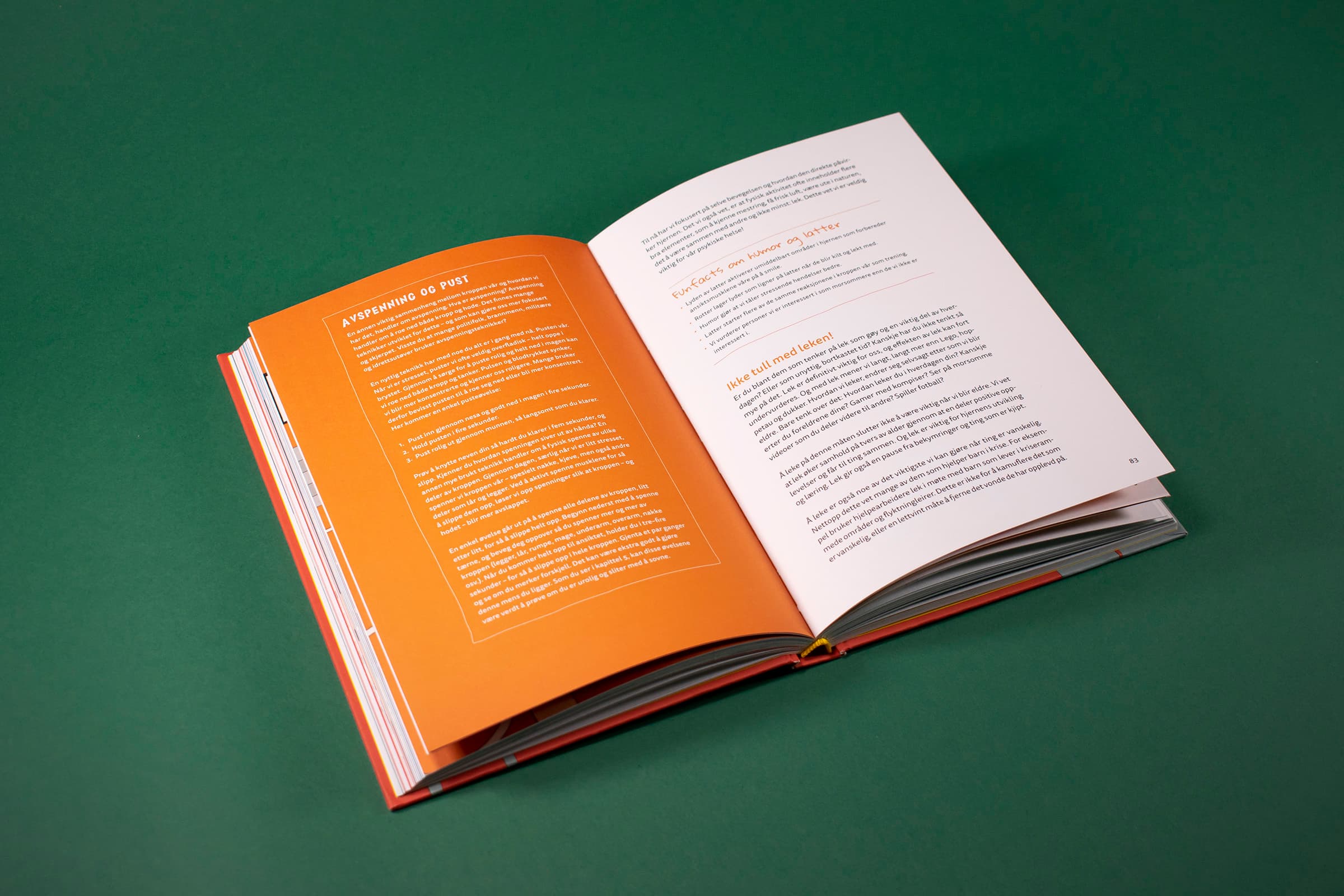 Et oppslag i boken hvor det er en rammetekst på venstre side og brødtekst på høyre. Rammeteksten har oransje bakgrunn.