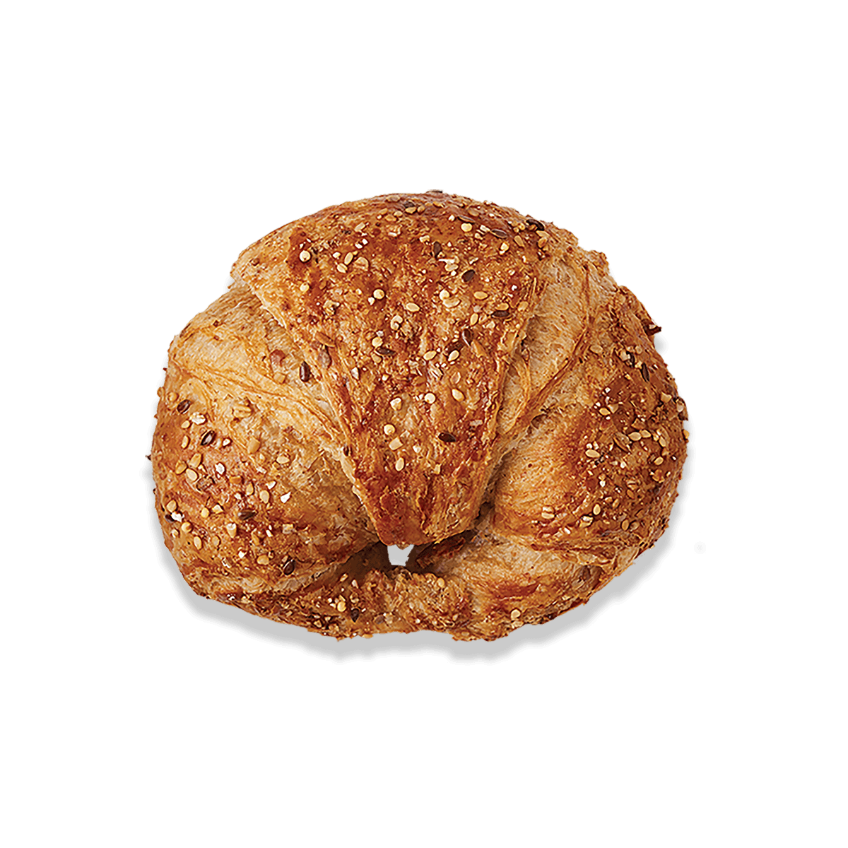 top view of multigrain curved butter croissant