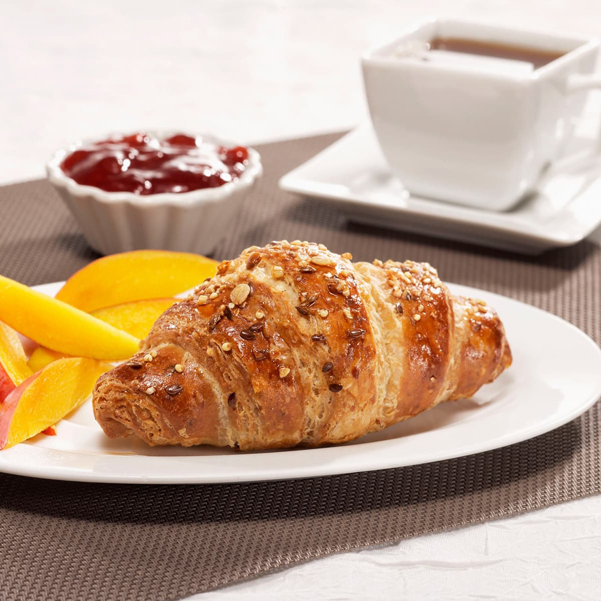 mini multigrain straight butter croissant and coffee