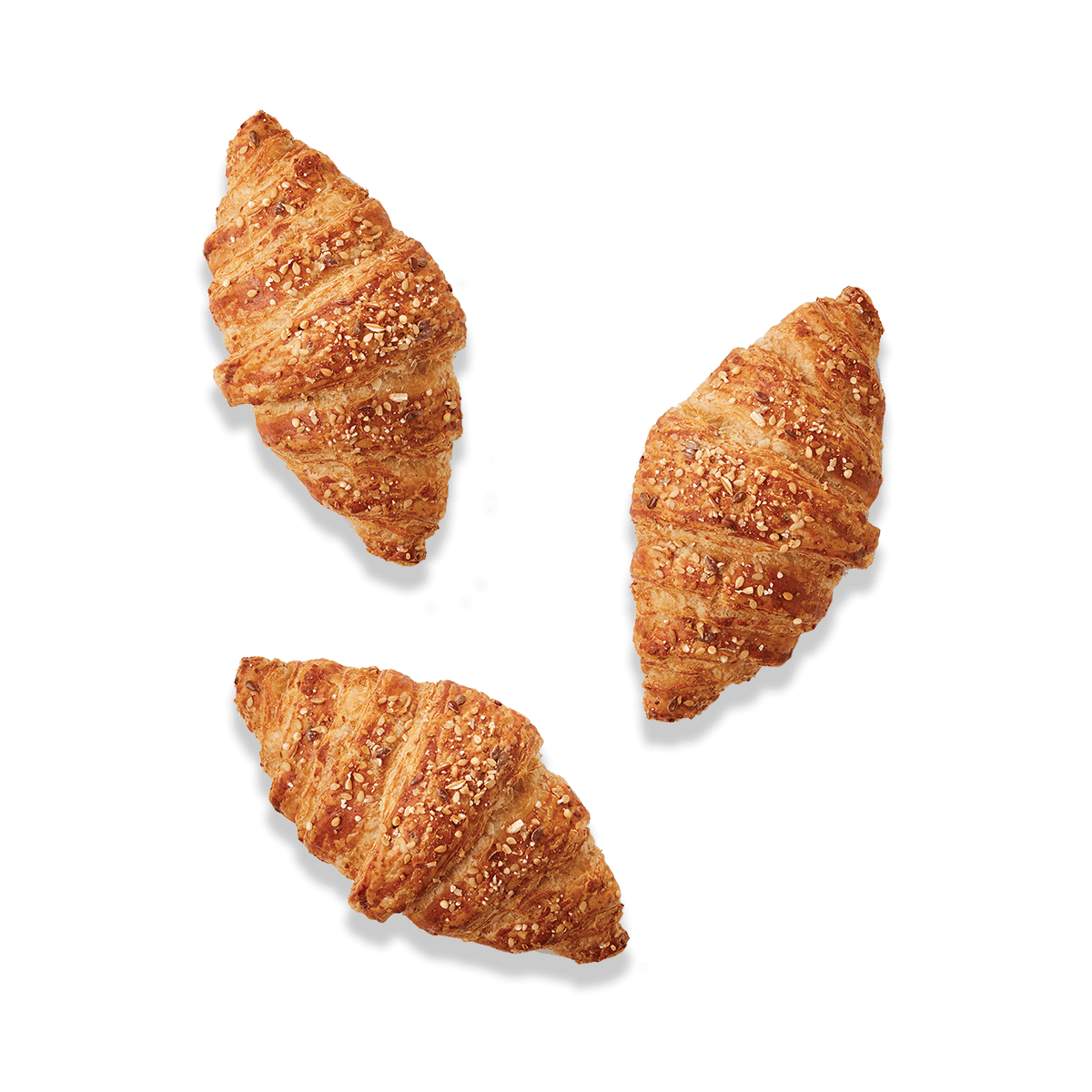 trois mini croissants multigrains beurre droits vue de haut