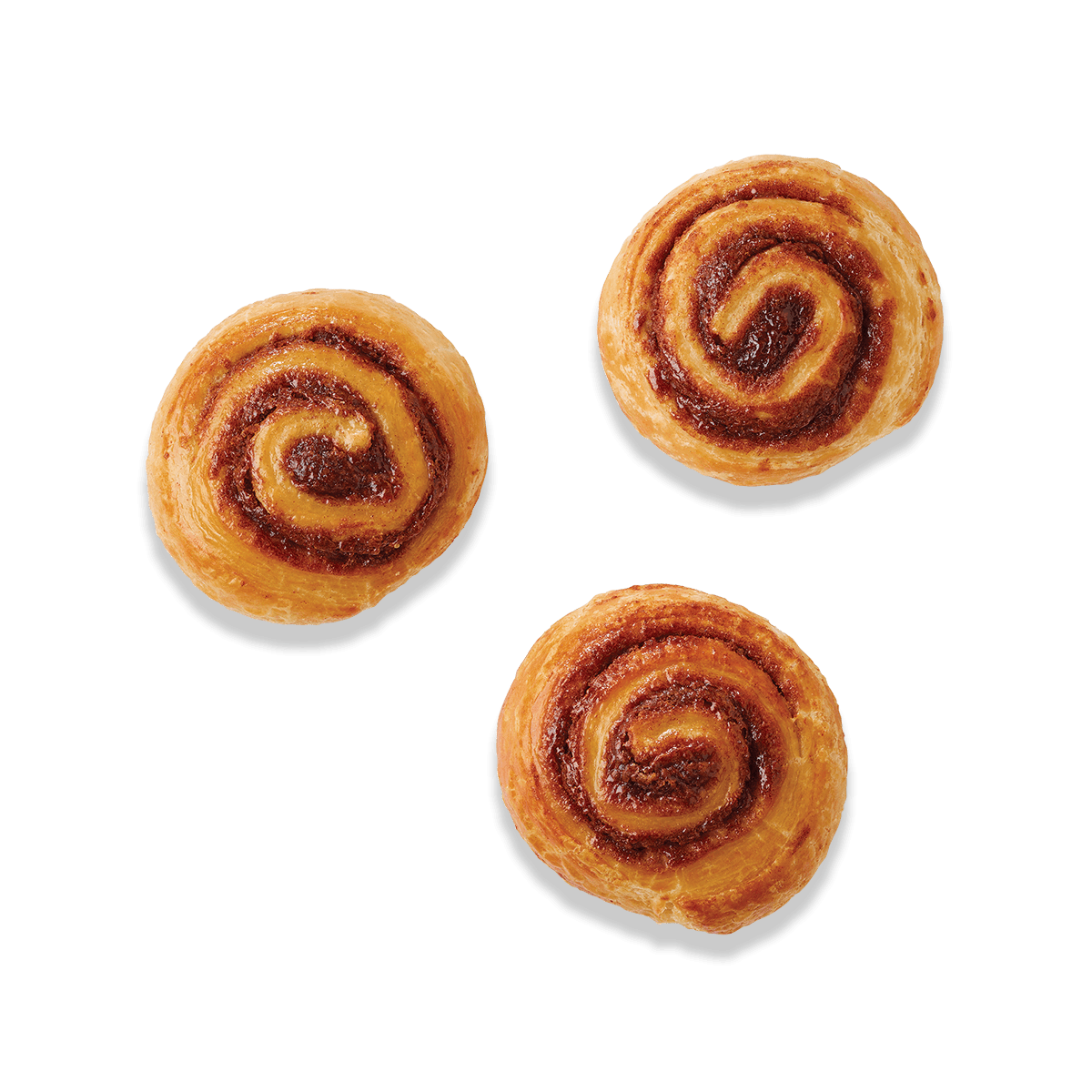 top view of three mini decadent cinnamon buns