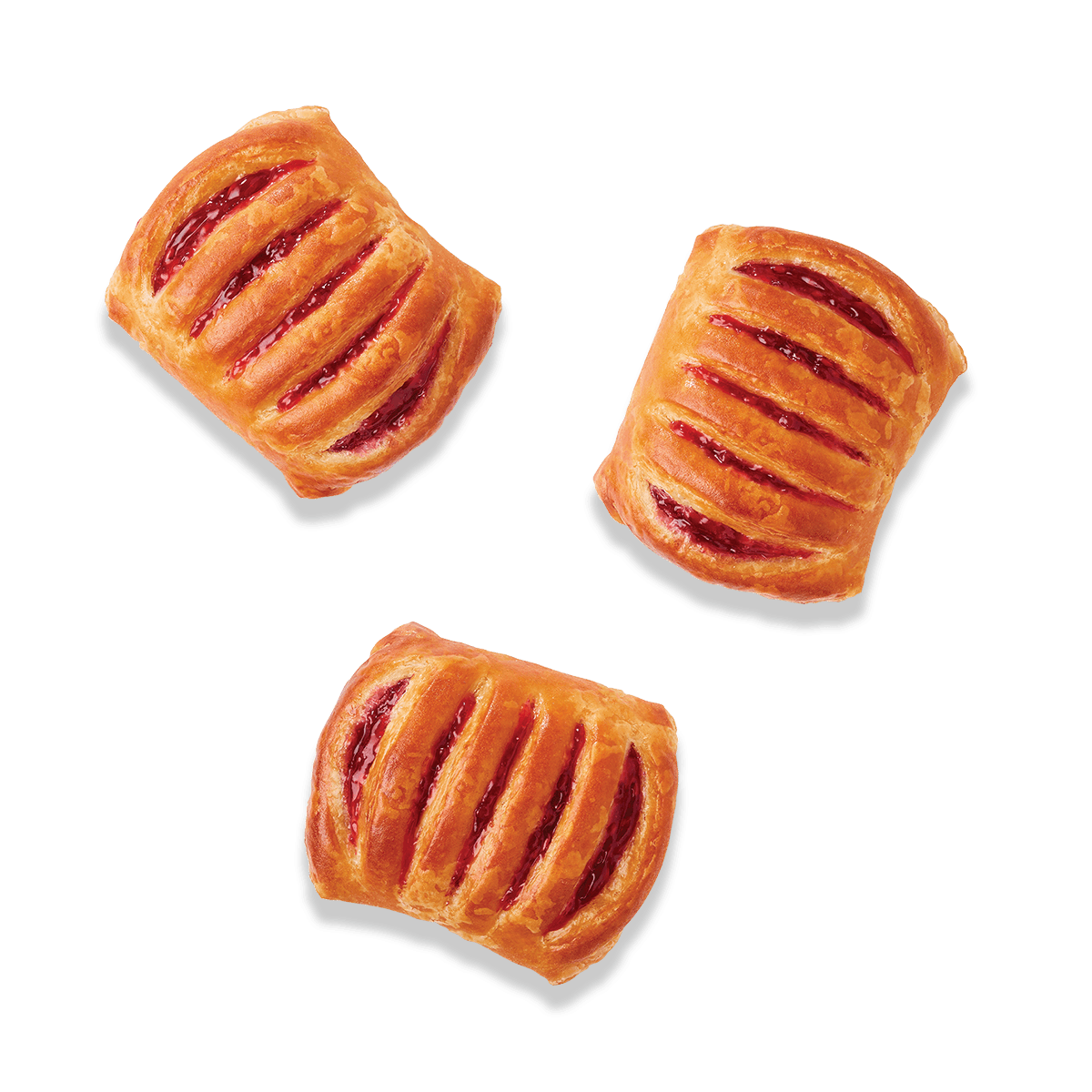 top view of three mini raspberry danishes