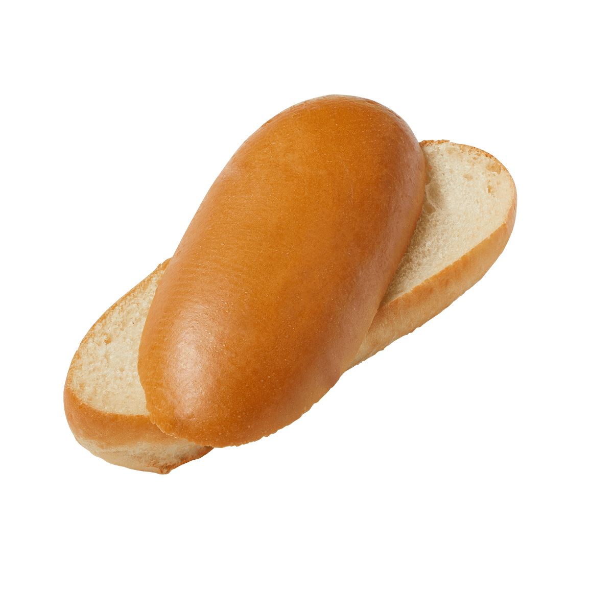 Brioche style hot dog bun side view sliced
