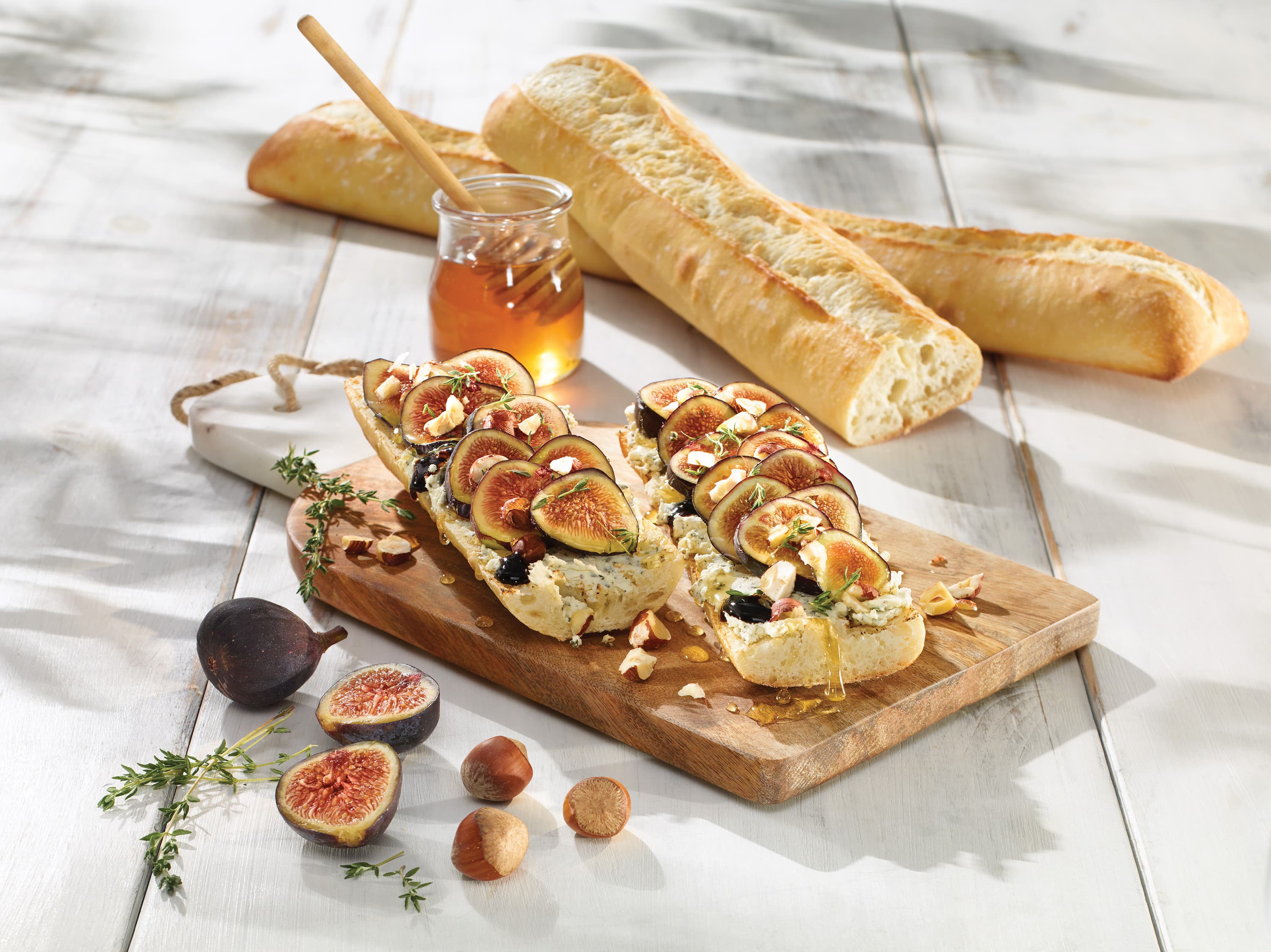 Baguette Ciabatta artine Boursin figs hazelnuts