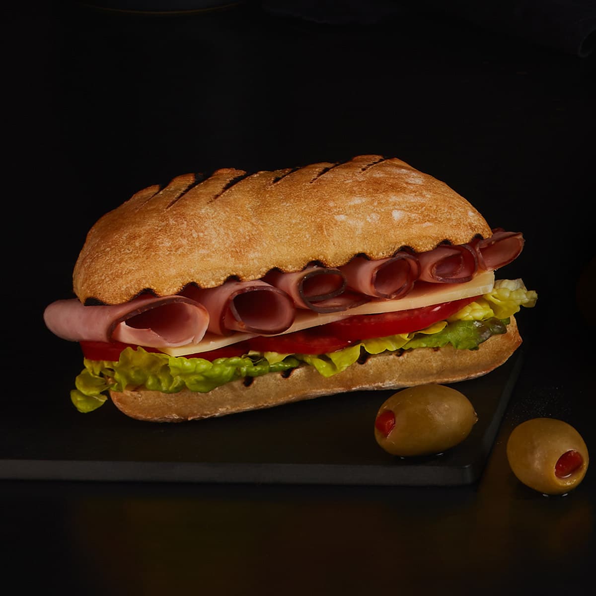 sliced mini rustic bread sandwich