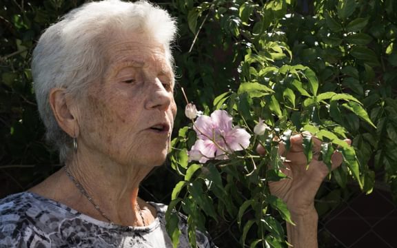 Resident at Peel care home in garden
