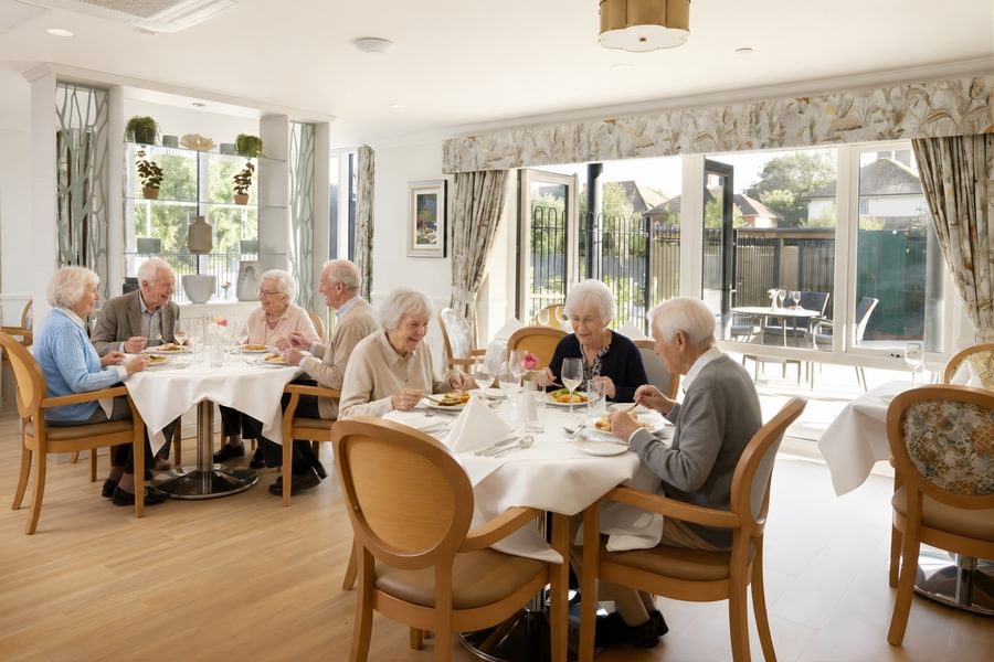 Residents enjoying lunch at Tarring Manor Care home in Worthing