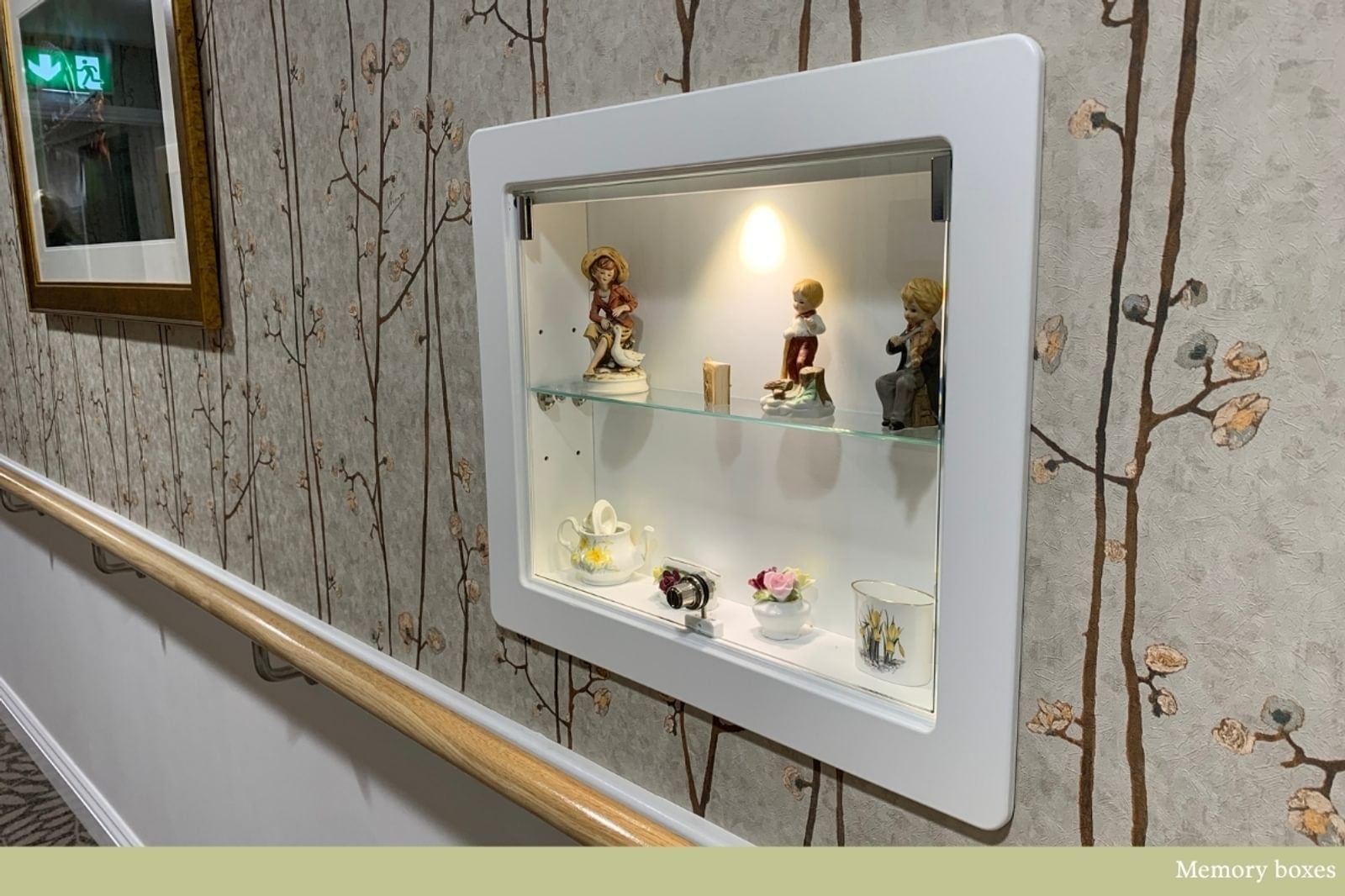 Memory boxes outside residents room at Benson House Care Home in Wallingford Oxfordshire
