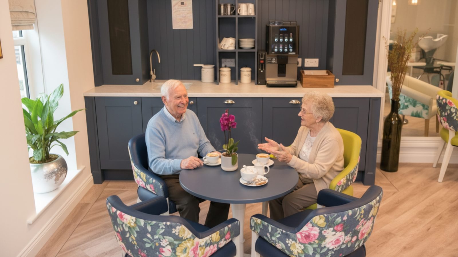 Benson House two residents chatting in the bistro
