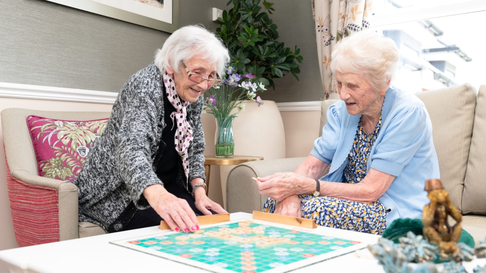Blenheim Court Care Home Residents playing scrabble