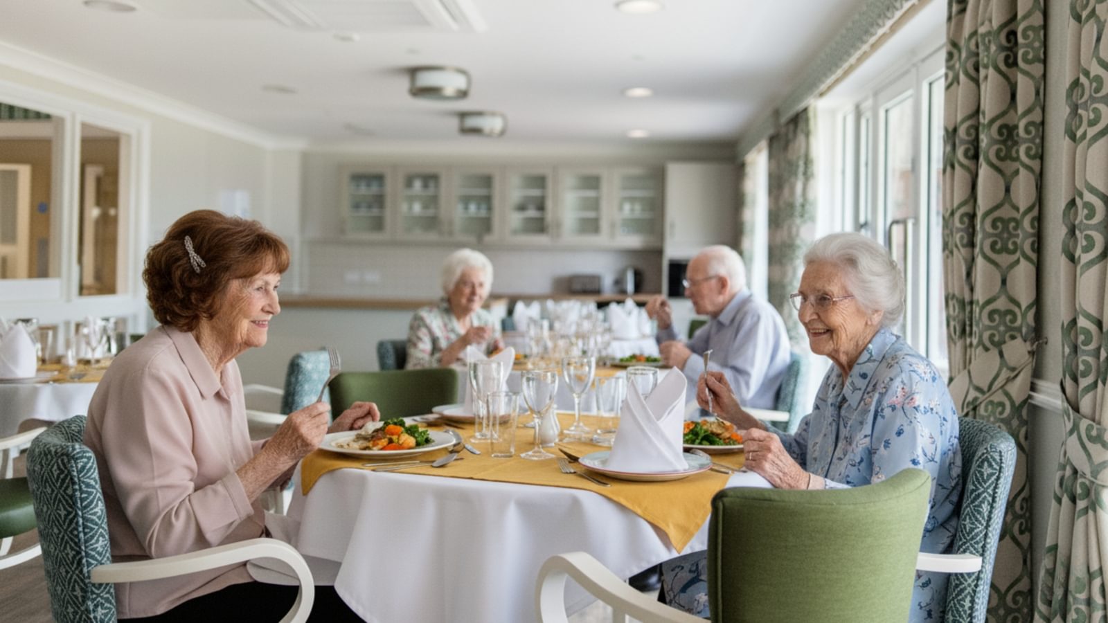 Broadbridge Hero image residents eating lunch in the dining room