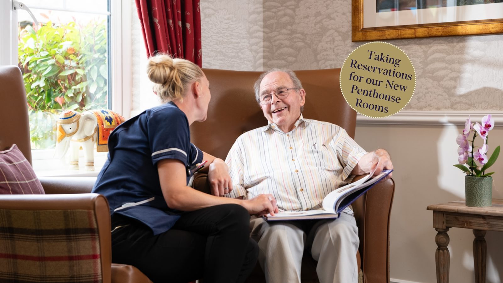Broadbridge Park Care Home in Horsham, West Sussex, showing resident with nurse