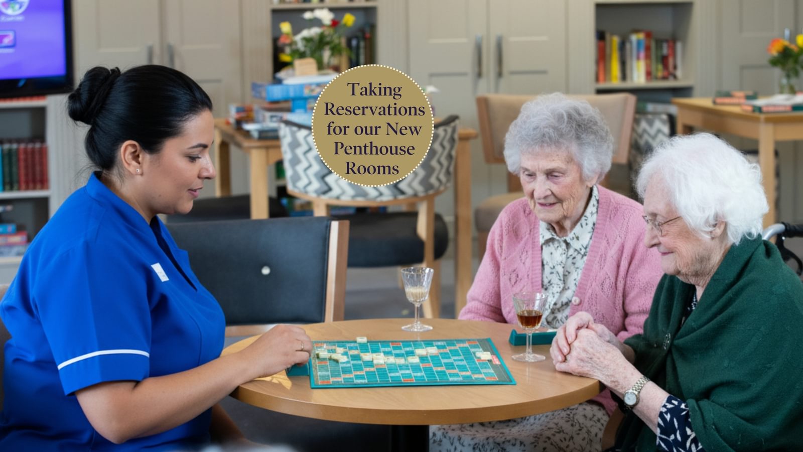 Broadbridge Park Care Home in Horsham, West Sussex, showing resident with activity coordinator