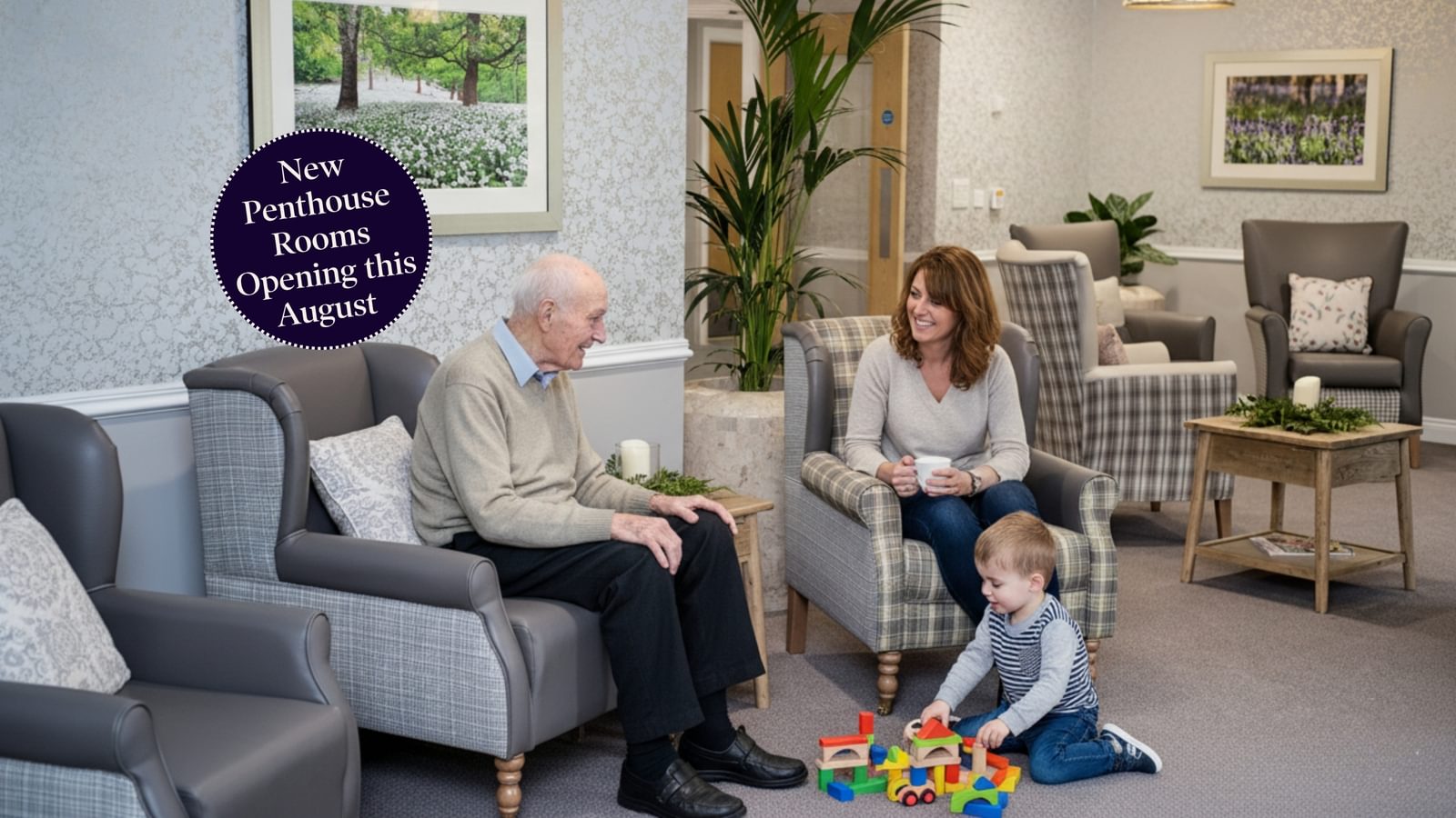 Broadbridge Hero image resident with his family in the lounge