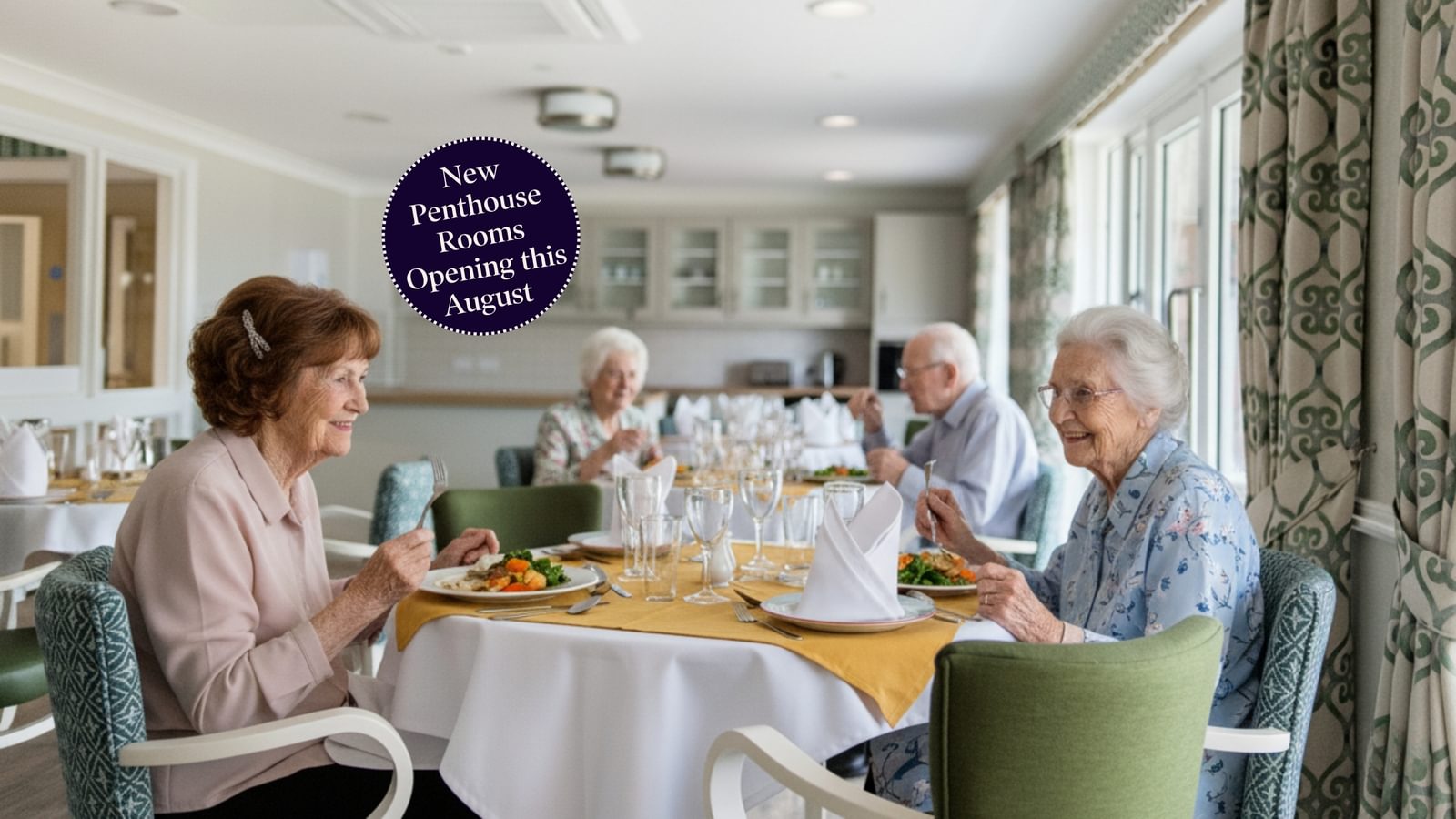 Broadbridge Hero image residents eating lunch in the dining room