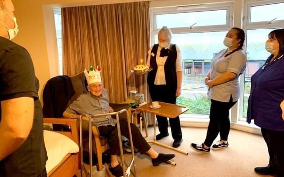 Residents, Bill celebrates his 99th birthday at Cotman House in Felixstowe