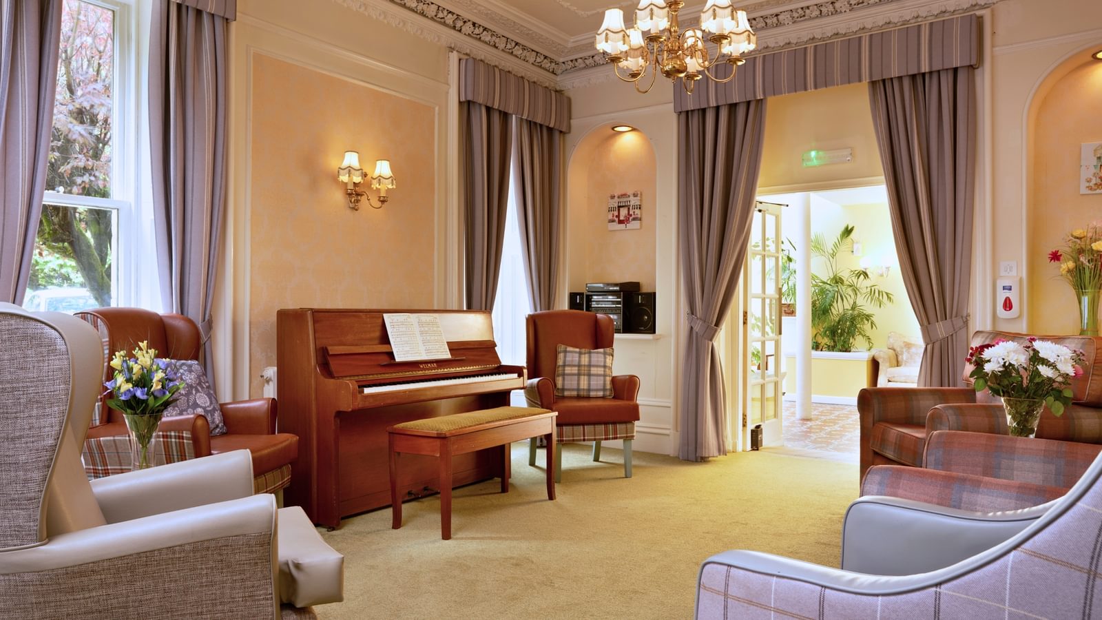 Hawkhill House Care Home Resident Piano and lounge area