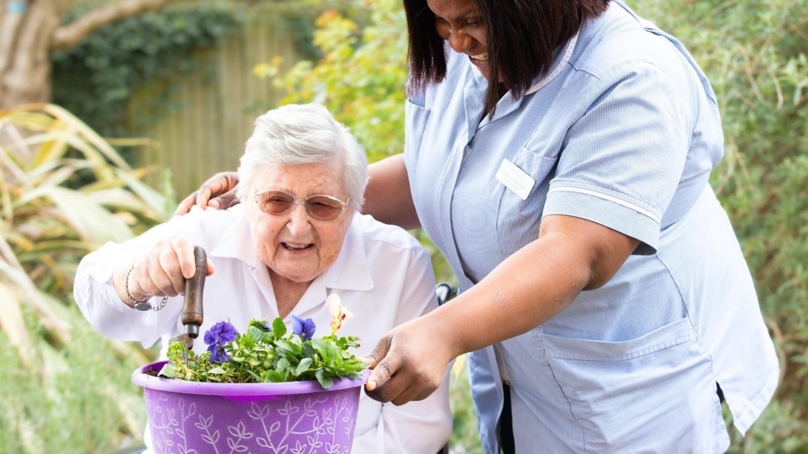 Latham Lodge Care Home Resident in the garden