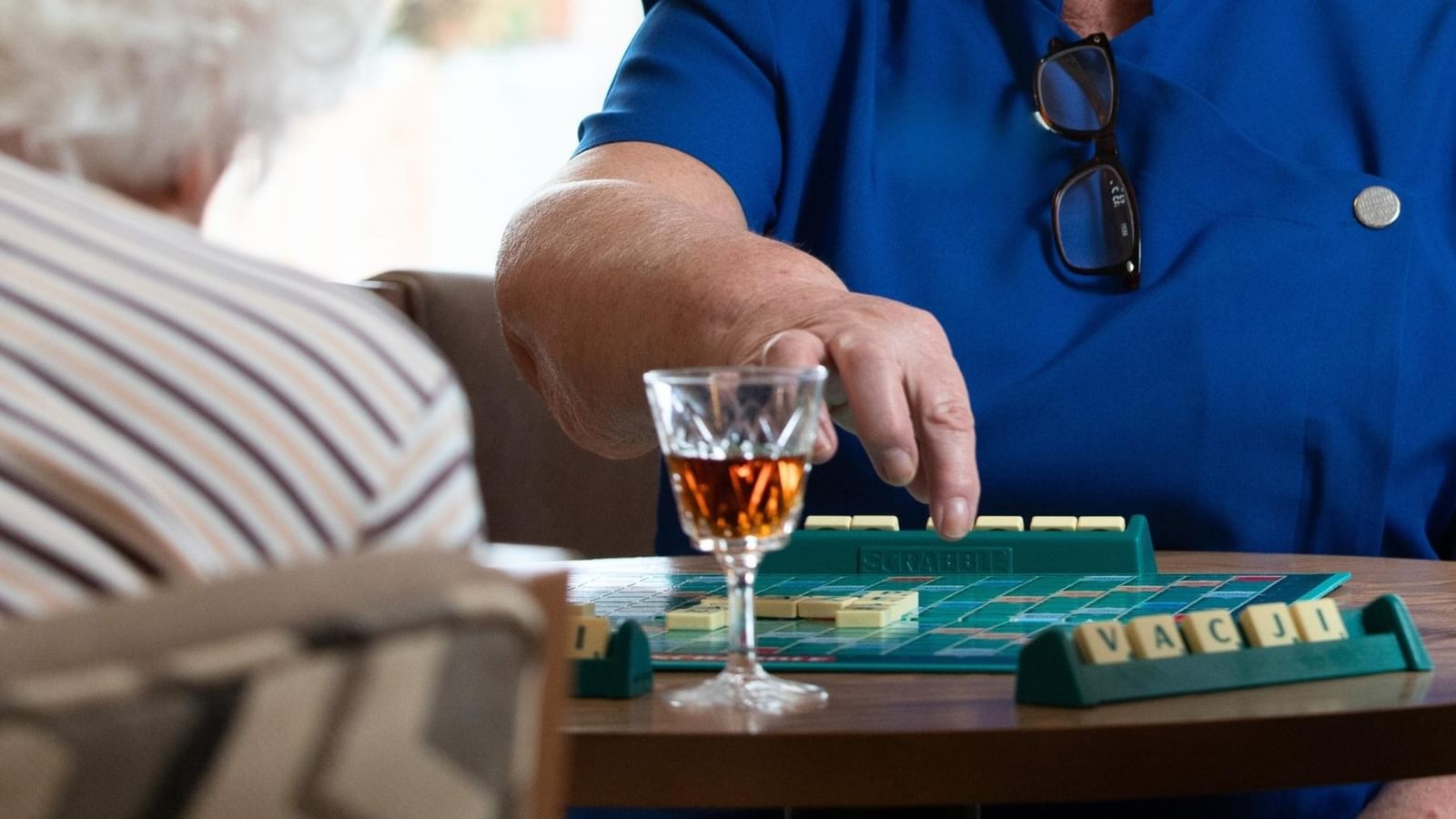 Laverstock Care Home resident having a tipple of sherry