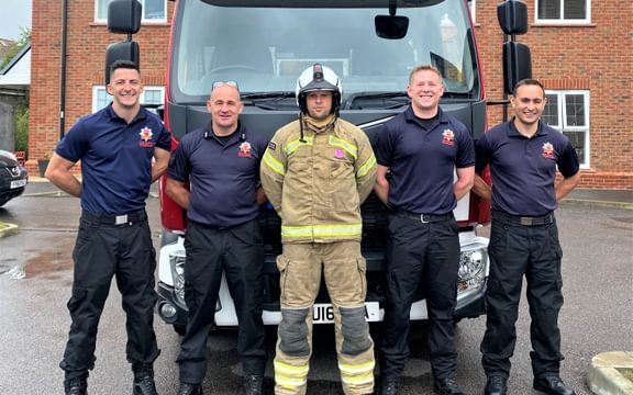 Fire fighters from Lewes Fire Station outside Parris Lawn Care Home.