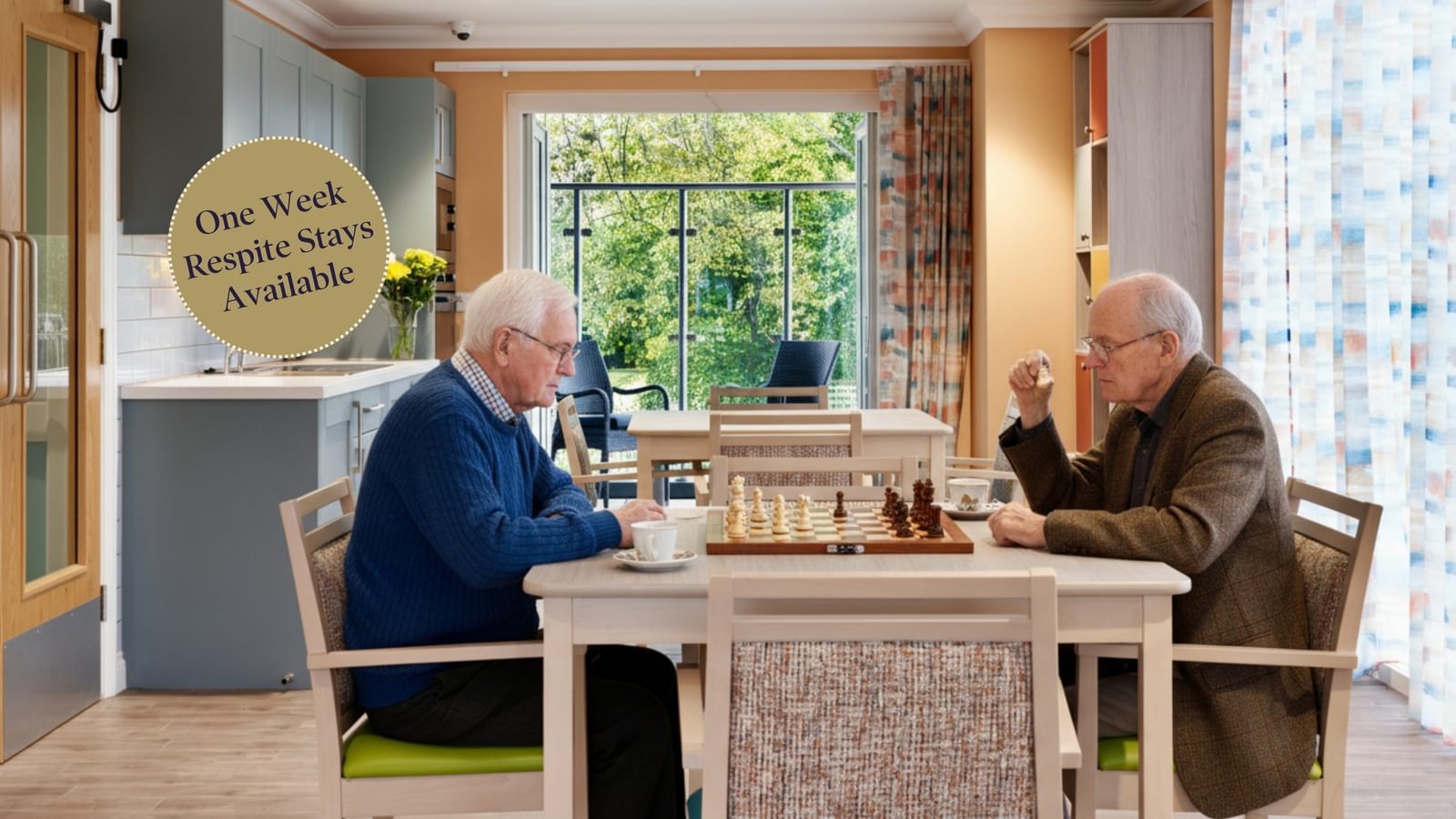 Tarring Manor Care Home Two residents playing chess in dementia care floor