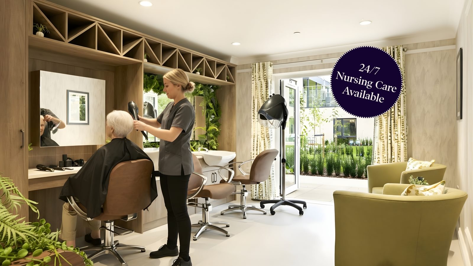 Tarring Manor Care Home resident enjoying hairdresser visit at the home