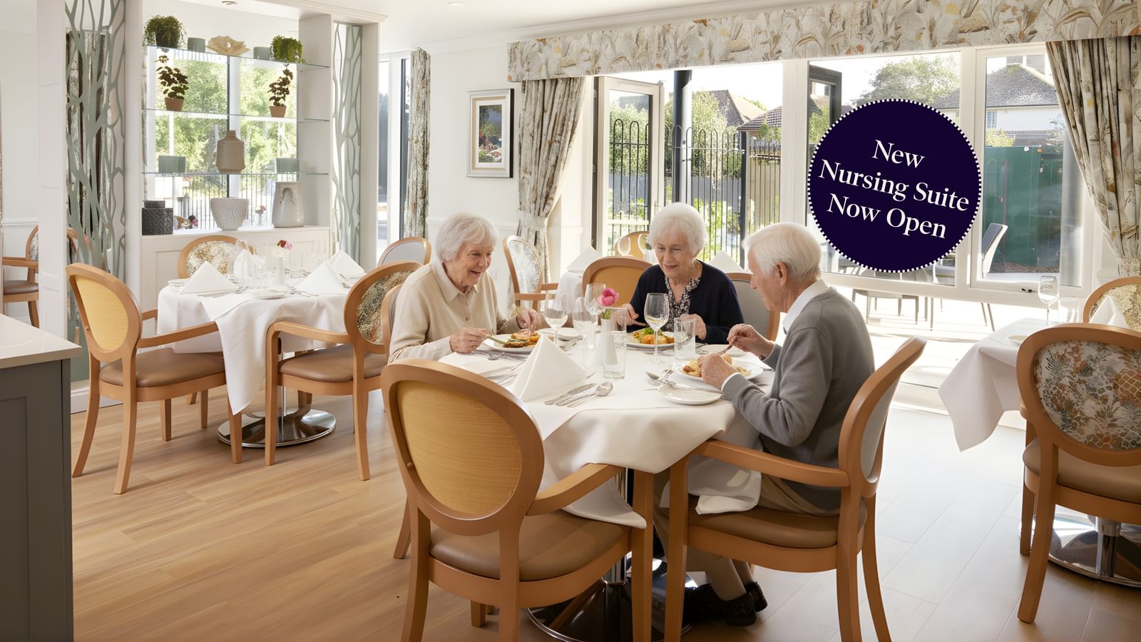 Tarring Manor Care Home residents enjoying a lunch together