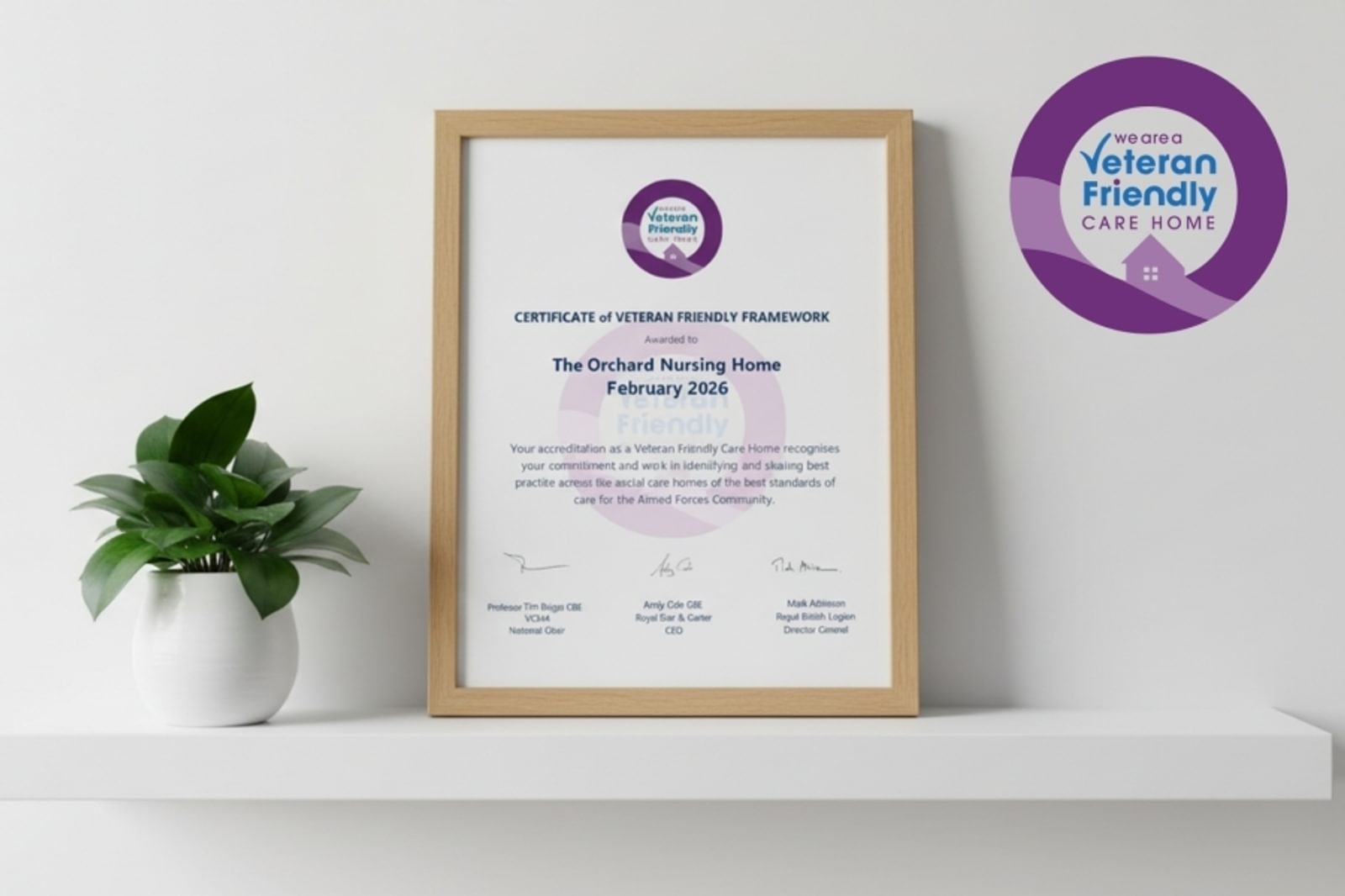 The Orchard Nursing Home in St Albans, Hertfordshire has received Veteran Friendly status and is welcoming veterans to their care home