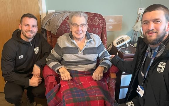 Sam and Callum with resident at Cotman House Care Home in Felixstowe