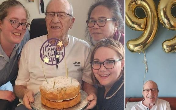 Residents, Bill celebrates his 99th birthday at Cotman House in Felixstowe