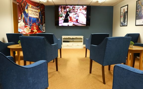 Cotman House Care Home in Felixstowe, Suffolk in house cinema room for residents use