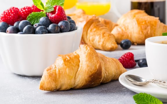 Continental breakfast with a cup of tea, coffee for veterans