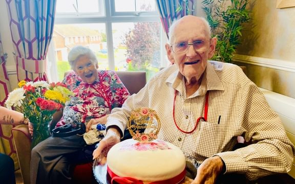 Louise and Bill celebrating their 63rd wedding anniversary at Parris Lawn care home