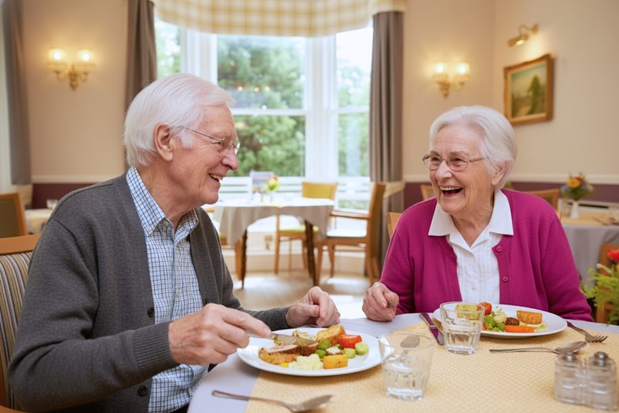 Hawkhill House two residents eating lunch in the dining room