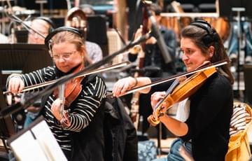 Photograph of Jessica Tickle and other viola players during a recording session at CBSO Centre