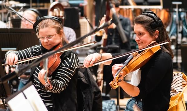 Photograph of Jessica Tickle and other viola players during a recording session at CBSO Centre