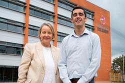 Photograph of Emma Stenning and Dave Green smiling outside the Shireland CBSO Academy