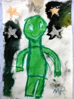 Photograph of a child's drawing of an alien