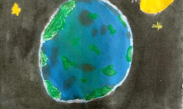 Photograph of a child's painting of the Earth