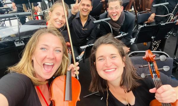 Photograph of Jessica Tickle and other players posing for a selfie before the Commonwealth Games opening ceremony