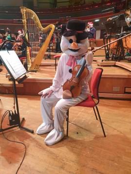 Photograph of Jessica Tickle dressed as a snowman during a CBSO Christmas Concert
