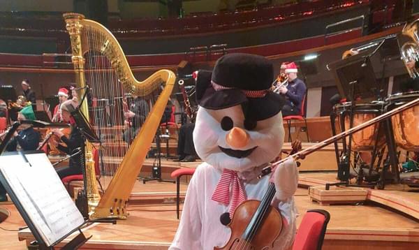 Photograph of Jessica Tickle dressed as a snowman during a CBSO Christmas Concert