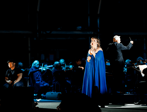 Photograph of soprano Natalya Romaniw performing in a blue gown.