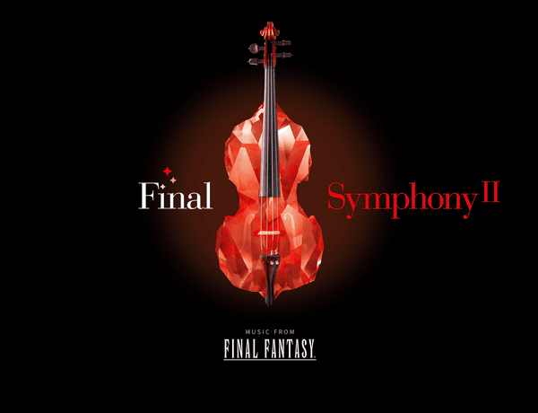 An illustration of a red crystal violin with the words Final Symphony 2 around it.