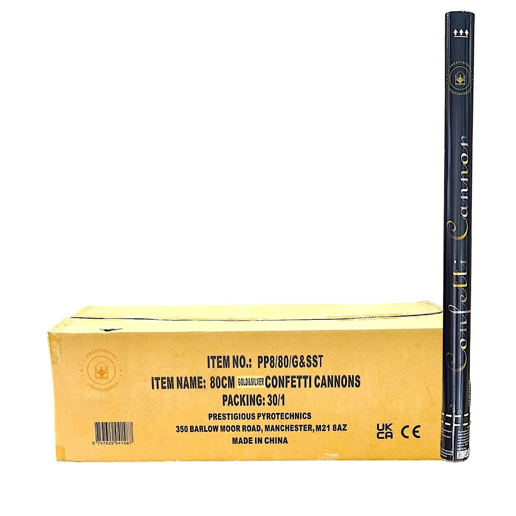 80cm Gold and Silver Foil Streamer Confetti Cannon Manchester Fireworks