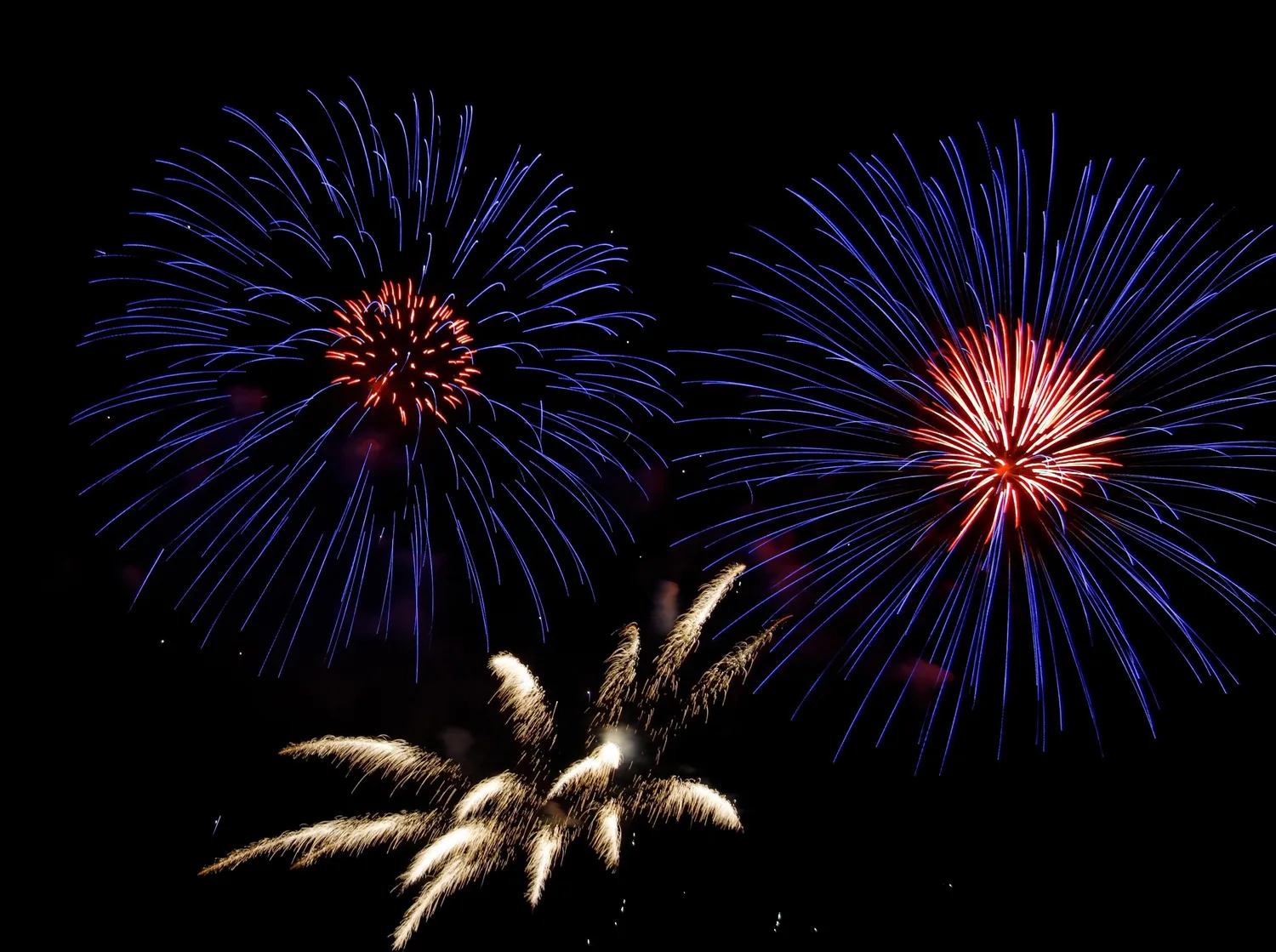 Blue and red firework burst